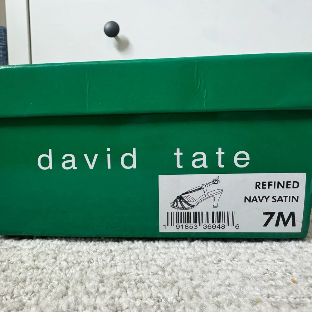 David Tate Navy Satin Open-Toe Crystal Slingback Heels - Picture 4 of 10